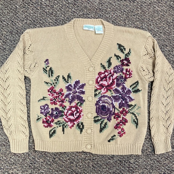 Vintage Northern Traditions 100% Cotton Cardigan knit buttons, size Large EUC - Picture 1 of 10